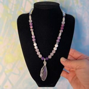 Elegant Purple and Silver Pendant Necklace by JILpeaces